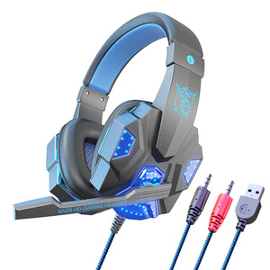 หูฟังครอบหูมีไฟ LED RGB แบบมีสายหูฟังสำหรับเล่นเกมเสียงรอบทิศทางไมโครโฟนในตัวส่งทันทีขนาดใหญ่ - Product Image 1