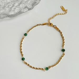 2023 minimalista placcato oro Non appannamento sicuro per l'acqua gioielli in acciaio inossidabile perla <span class=keywords><strong>Malachite</strong></span> cavigliera con catena a torsione con perline per le donne - Product Image 5