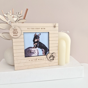 Pet Mother Day <strong>Gift</strong> the Best <strong>Mum</strong> Dad Wooden Photo Frame with Footprints Dog Cat <strong>Memorial</strong> Picture Frame with Rope Table Decor - Product Image 1