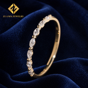 Anillo de media eternidad pavé de oro macizo de 10K con diamantes marquesa cultivados en laboratorio NGIC, apilable, para mujer, joyería fina de boda - Product Image 5