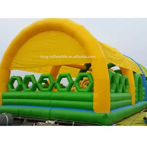 लंबी पीवीसी ग्रीन Inflatable कूद बाउंसर महल बाधा कोर्स के साथ बच्चों के लिए