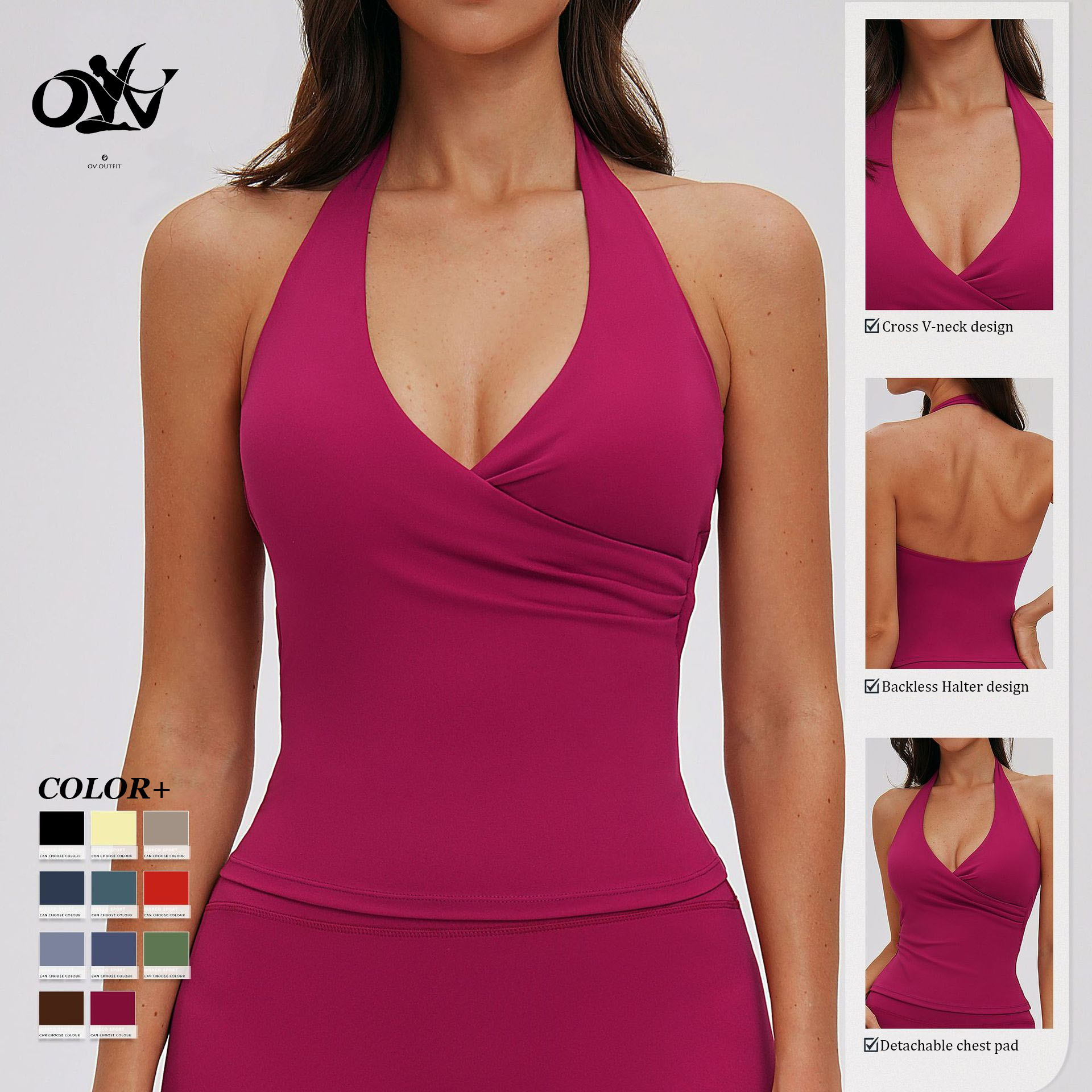 V-neck Cross Halter Backless Design Tight Brushed Fabric Gym Vest Outside Leisure Comfortable Quick-drying Women's Sports Top