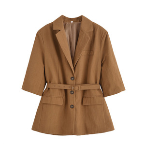 <span class=keywords><strong>Nouvelle</strong></span> <span class=keywords><strong>collection</strong></span> automne pour femmes : Blazer à manches courtes avec ceinture et short large de couleur unie pour un look élégant - Product Image 5