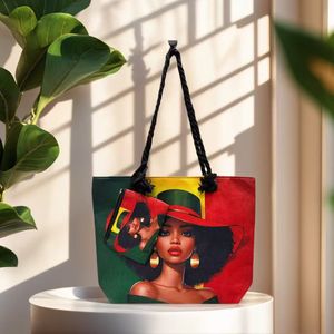 <strong>Fun</strong> Cartoon Pattern African Black Girl Art Print Women's Waterproof Canvas Zipper Tote <strong>Bag</strong> for Wholesale - Product Image 2