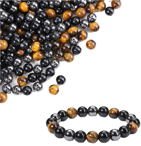 Perles Rondes en Pierre Vintage Unisexe 6/8/10mm en Gros – Mélange Œil de Tigre, Obsidienne, Hématite – Polies – Authentiques pour la Fabrication de Bijoux et l'Artisanat - Product Image 1