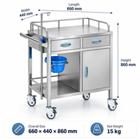 Troli Ambulans Stainless Steel untuk Rondaan Perawat dengan Dua Laci dan Satu Pintu untuk Pengiriman Obat dan Perawatan di Samping Tempat Tidur