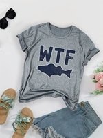 Camiseta de Punto con Logo de Pescadores, Diseño Divertido con el Acrónimo de Pesca 'WTF Wheres Fish', Mezcla de Poliéster/Algodón, Cuello Redondo, Manga Corta, Gris Oscuro, Talla XL