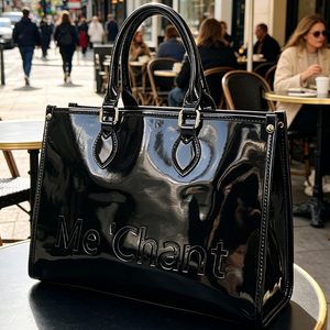 <span class=keywords><strong>Sac</strong></span> fourre-tout en cuir PU verni pour <span class=keywords><strong>femme</strong></span>, <span class=keywords><strong>noir</strong></span>, avec lettres embossées, <span class=keywords><strong>sac</strong></span> à main à poignée supérieure, en stock dans l'entrepôt outre-mer - Product Image 6