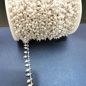 Nuovo Design 3mm perle di cristallo di perle catena di perline di fila di strass catena in ottone placcato fai da te