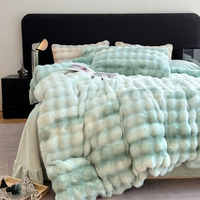 Parure de lit en fourrure de lapin et velours, style chaud d'hiver et d'automne, couleurs vives, grandes bulles