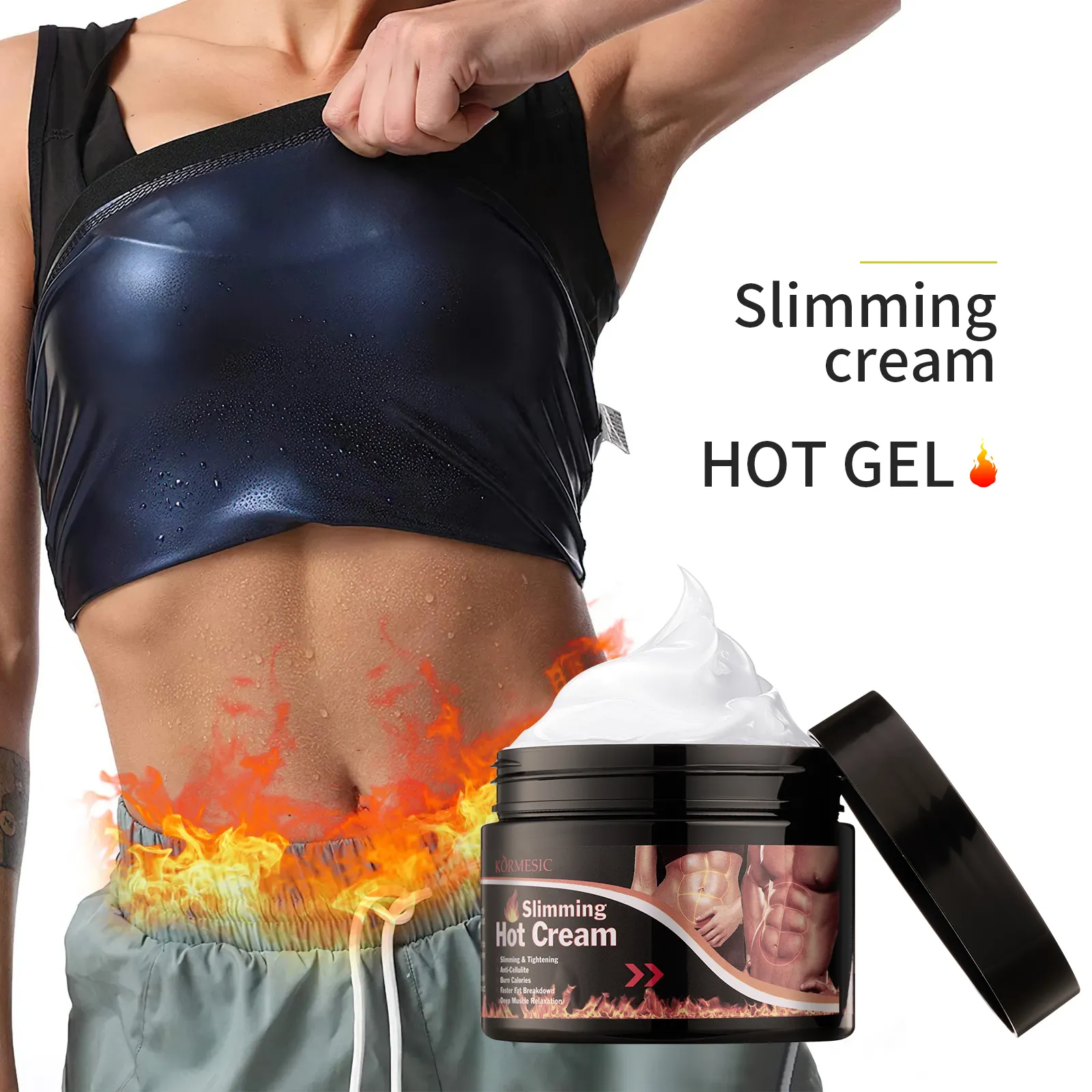 OEM ODM KORMESIC वजन घटाने कोरिया निजी लेबल पेट जांघ गर्म जेल शरीर में वसा जलने स्लिमिंग क्रीम सबसे अच्छा स्लिमिंग क्रीम