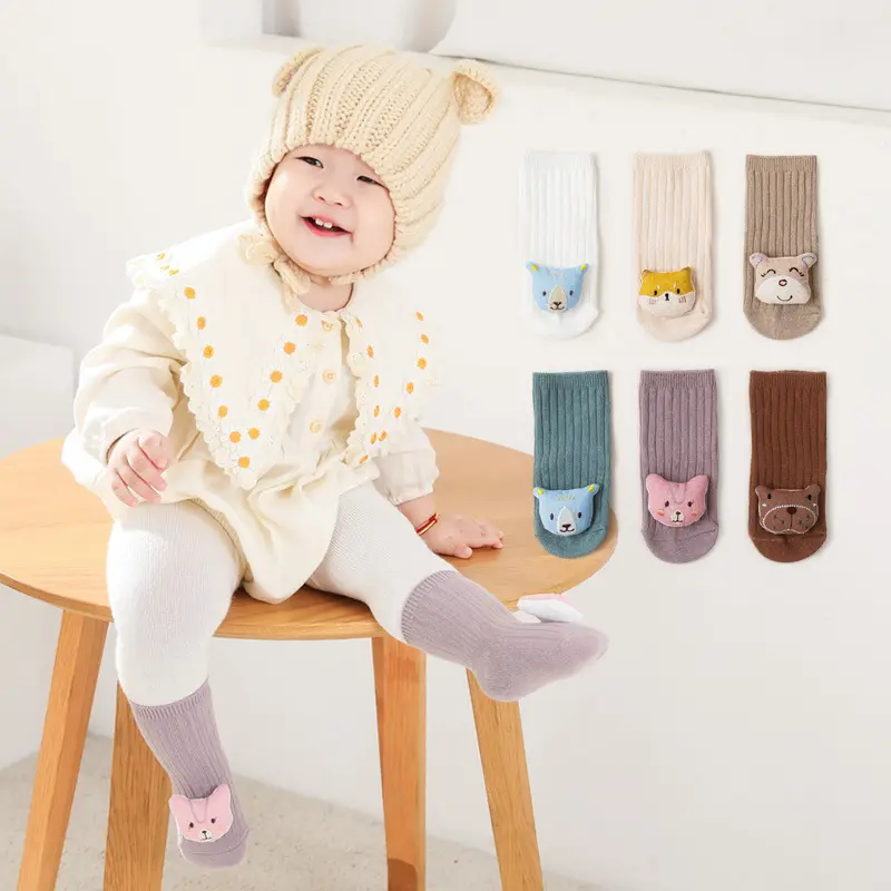 New Children Autumn Winter Socks Cotton Children Cute Cartoon Tube Sock Solid Color Tube Socks