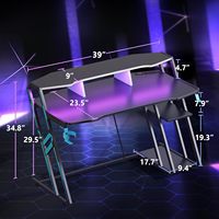 Table de jeu pour ordinateur moderne sur mesure en gros 2025, bureau PC avec base en métal noir et éclairage RGB