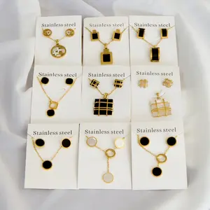 Ason-Conjunto de collar y pendientes de circón chapado en oro de 18K, conjunto de joyería de acero inoxidable para mujeres y niñas
