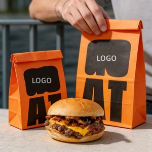 Bolsa <span class=keywords><strong>de</strong></span> Papel Kraft Blanca/Marrón Personalizada para Comida para Llevar, Papas Fritas, Hamburguesas, Pollo - Product Image 1