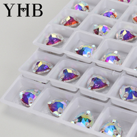 YHB Venta al por mayor 5A Bling Crystal Strass AB Gems Coser en ropa Triángulo gordo Flatback Glass Costura de diamantes de imitación para vestidos de mujer