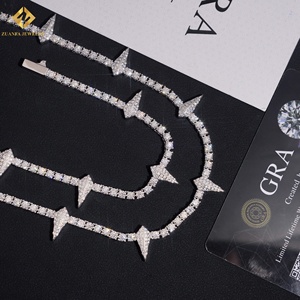 925 Silver Rhodium Plated Spike <b>Statement</b> <b>Necklace</b> Moissanite Punk Style Unisex 3mm Tennis Chain <b>Necklaces</b> - Product Image 5