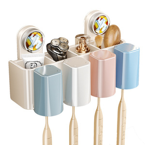 Suction Cup <b>Toothbrush</b> <b>Holder</b> Triple Cup Storage Wall Mount Bathroom Space Saving No Drill - Product Image 4