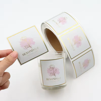 Adhésif imperméable personnalisé magnifiquement imprimé estampage à chaud feuille d'or rose autocollants de cercle transparents étiquettes de bouteille