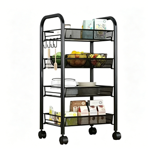 4-Tier Rolling Mesh Utility Cart With Side Hooks Metal Storage Rack Kitchen Pantry Office Bathroom Organization Durable Stand - Product Image 1