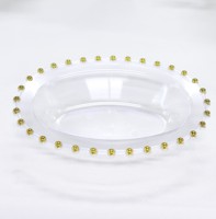 Bols à dîner jetables en plastique transparent/blanc et or, assiettes de fête fantaisie robustes