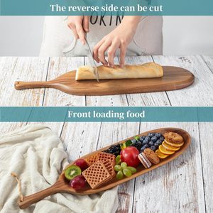 Wooden Oval 2 Piece Serving <b>Tray</b> With Handles Dark Brown Solid Color For Coffee <b>Tea</b> Cheese Hotel Meals - Product Image 4