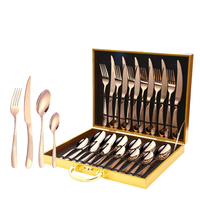 Ensemble de Couverts Étoile Diamant 24 Pièces Moderne Transfrontalier Doré en Coffret Bois, Couverts en Acier Inoxydable Comprenant Quatre Pièces Principales Couteau Fourchette