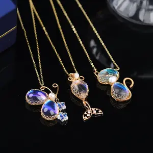 Messing Opal vergoldete Halskette, Kristall käfig Halskette Katze