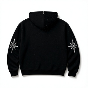 Sweat à capuche zippé Night Crown pour homme, imprimé étoiles noires, style streetwear, coupe oversize, 100% coton tricoté, anti-rétrécissement, doublé, pour l'automne - Product Image 2