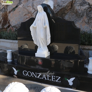 YOUFINE <span class=keywords><strong>Pierre</strong></span> <span class=keywords><strong>tombale</strong></span> en granit noir sculptée à la main de la <span class=keywords><strong>Vierge</strong></span> <span class=keywords><strong>Marie</strong></span> <span class=keywords><strong>pour</strong></span> cimetière extérieur - Product Image 2