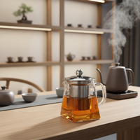 Bouilloire à thé carrée en verre, compatible avec les plaques de cuisson, avec infuseur amovible en acier inoxydable et couvercle, Teteras De Vidrio