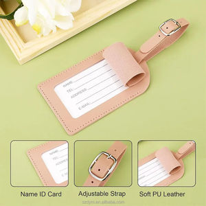 Etiqueta de equipaje de cuero PU de viaje personalizada, <span class=keywords><strong>identificador</strong></span> de etiqueta de <span class=keywords><strong>maleta</strong></span> con correa ajustable y cubierta de Protección de Privacidad - Product Image 4