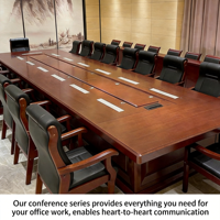 Table de conférence vidéo intelligente extensible sans papier avec élévateur de moniteur motorisé – Bureau moderne grand format multi-personnes en MDF écologique