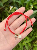 Bracelets en cordon rouge tendance pour femmes, plaqués or, avec breloques cœur et croix, chaîne réglable, bijoux porte-bonheur, ensembles cadeaux