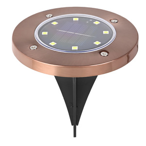 Lumière solaire encastrée à 8 LED en cuivre et acier inoxydable pour jardin extérieur, patio, résistante à l'eau, alimentée par l'énergie solaire - Product Image 2