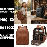 Sac à dos pour appareil photo et ordinateur portable en similicuir pour femme, idéal pour 1 appareil photo reflex numérique, 3 objectifs et ordinateur portable 15 pouces, fabrication OEM sur mesure
