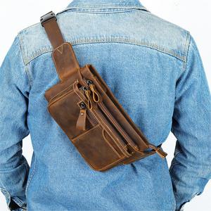 Sac banane pour homme en cuir véritable de qualité supérieure, sac banane rétro en cuir de vachette pleine fleur, sac de poitrine tactique multi-poches pour l'extérieur - Product Image 4