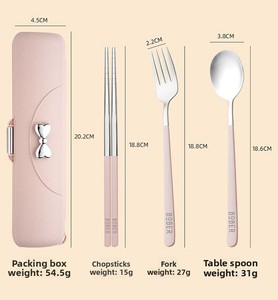 Juego de Cubiertos Desechables de Acero Inoxidable de Lujo, <span class=keywords><strong>2</strong></span>/3 Piezas, con Acabado Espejo, Regalo para el Regreso a Clases, con Cuchara, Tenedor y Palillos - Product Image 2