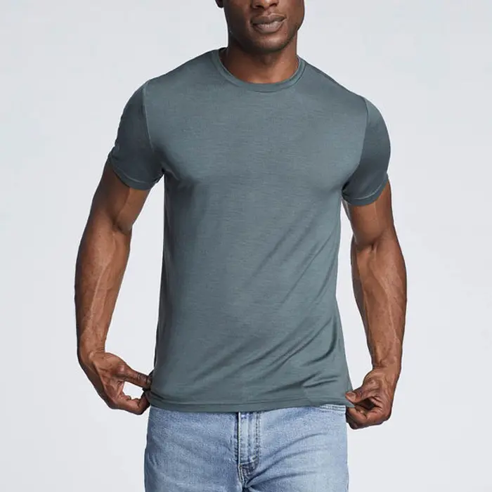 Camiseta de lana merina de alta calidad para hombre, ropa deportiva de entrenamiento, camiseta de manga corta con cuello redondo