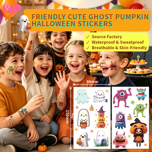 Lindas pegatinas de tatuajes temporales de Halloween para niños, tatuajes corporales impermeables de fantasmas, calabazas y monstruos para fiestas infantiles - Product Image 1