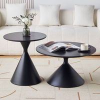 Ensemble de tables basses rondes imbriquées en métal et bois massif au design minimaliste moderne pour le salon