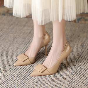 Factory Wholesale Women's Heels - Nude Patent Leather Pointed-Toe Stiletto Bowknot Dress <b>Pumps</b> - Product Image 2