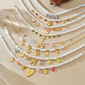Pearl Necklace Women's Heart Bow Cross Musical Note Pendant Clavicle Chain Everyday Wear Stainless Steel Jewelry N3733 N3746 - Product Image 2