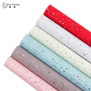 Wholesale cheap color gauze flower wrapping paper with moon and star sequins yarn dyed fabric