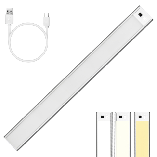 New Rechargeable LED Motion Sensor Closet Lights Under Cabinet Lighting Wireless Wardrobe Thin Light Hook 3m Range 90s Delay