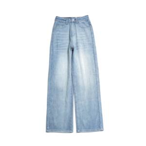 กางเกงยีนส์เอวสูงทรงตรงสีฟ้าอ่อน 8827 ดีไซน์ทันสมัย ทรงสวยเข้ารูป เหมาะสำหรับชุดลำลองในฤดูใบไม้ร่วง - Product Image 1