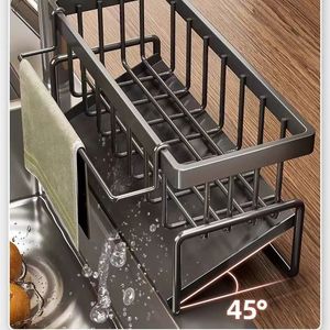 One Piece Kitchen Storage Rack 1 Layer Adjustable Multi Functional Draining Rack <b>For</b> <b>Sink</b> Sponge Hand Sanitizer - Product Image 4