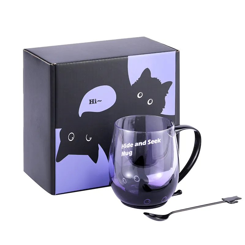 B098A оригинальный кошачий узор градиентный фиолетовый Европейский стиль рекламный высококачественный набор кофейная чашка Подарочный набор с ручкой кошачий хвост