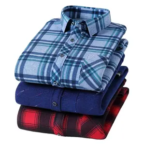 새로운 두꺼운 따뜻한 가을 겨울 긴 소매 플란넬 격자 무늬 체크 인쇄 캐주얼 패션 남성 드레스 셔츠