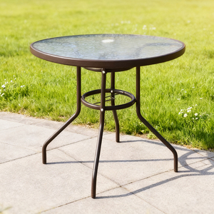 China Diameter 80cm Iron Plate Water Ripple Tempered Wave Glass Pattern <b>Round</b> <b>Table</b> Dining Outdoor for <b>Garden</b> - Product Image 3